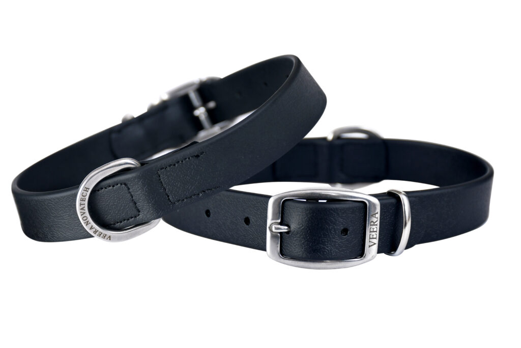 Waterproof Collar – Black - Hand-sewn waterproof black collar made with imported Biothane copy tape and stainless steel hardware in 2.54 x 55 cm size.