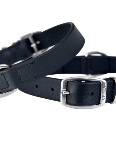 Waterproof Collar – Black - Hand-sewn waterproof black collar made with imported Biothane copy tape and stainless steel hardware in 2.54 x 55 cm size.