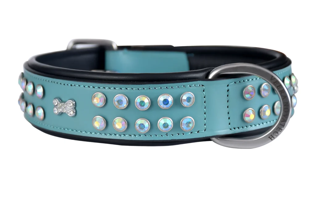 Fancy Collar – Tosca - Image 1 - Elegant Tosca Indian leather dog collar enhanced with matching stone detailing, offering a unique design with a refined and stylish appearance.