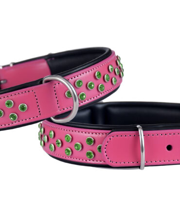 Fancy Collar – Pink - It features pink cow softy leather on the top and white cow softy leather underneath.