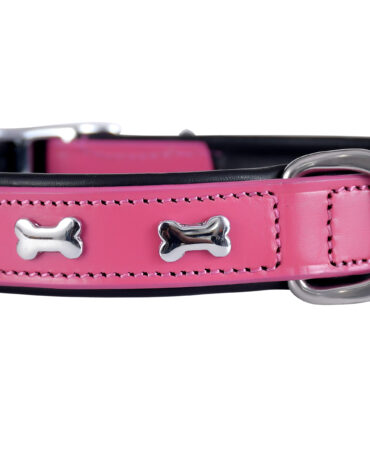 Fancy Collar – Pink (DogStone) - The Fancy Collar – Pink features pink leather on both the top and bottom, complemented by dog-cut stone detailing for...