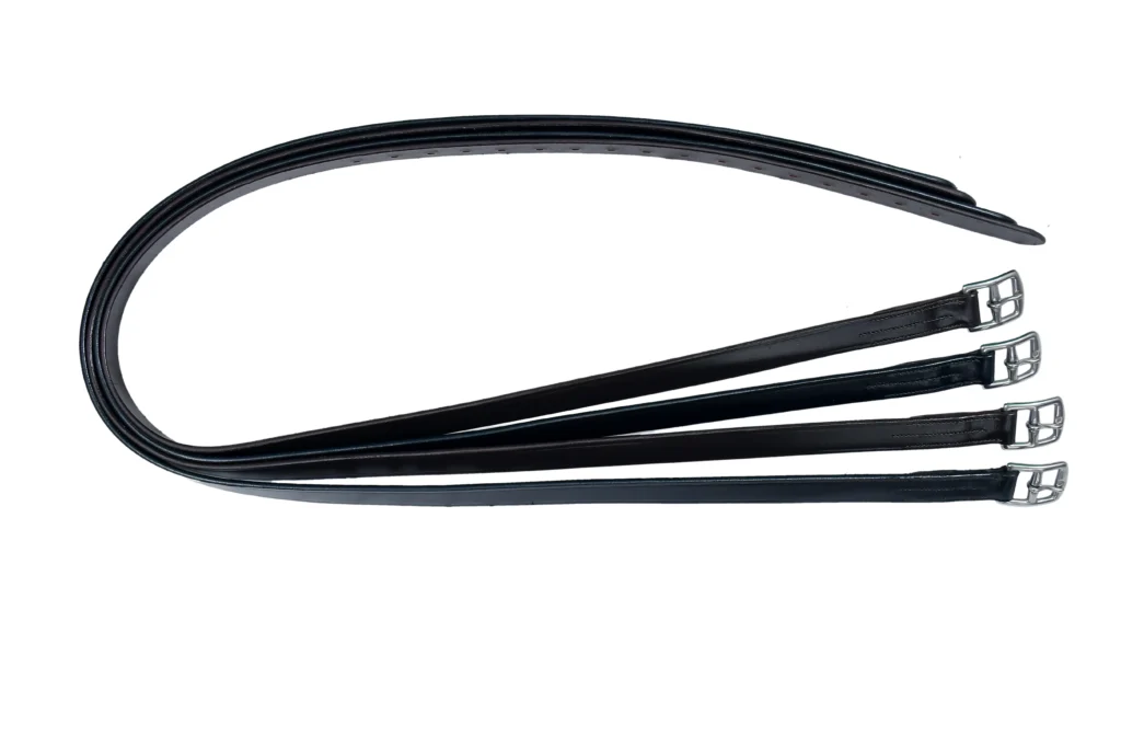 Sper Stirrups - Full size spur stirrups made with black DD leather and Spanish Bukkal, lightweight at 35 g/pec, designed for rider stability...