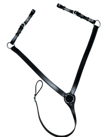 Leather Horse Breastcollar - Black leather horse breastcollar with adjustable straps and stainless steel hardware, designed for durability and secure fit.