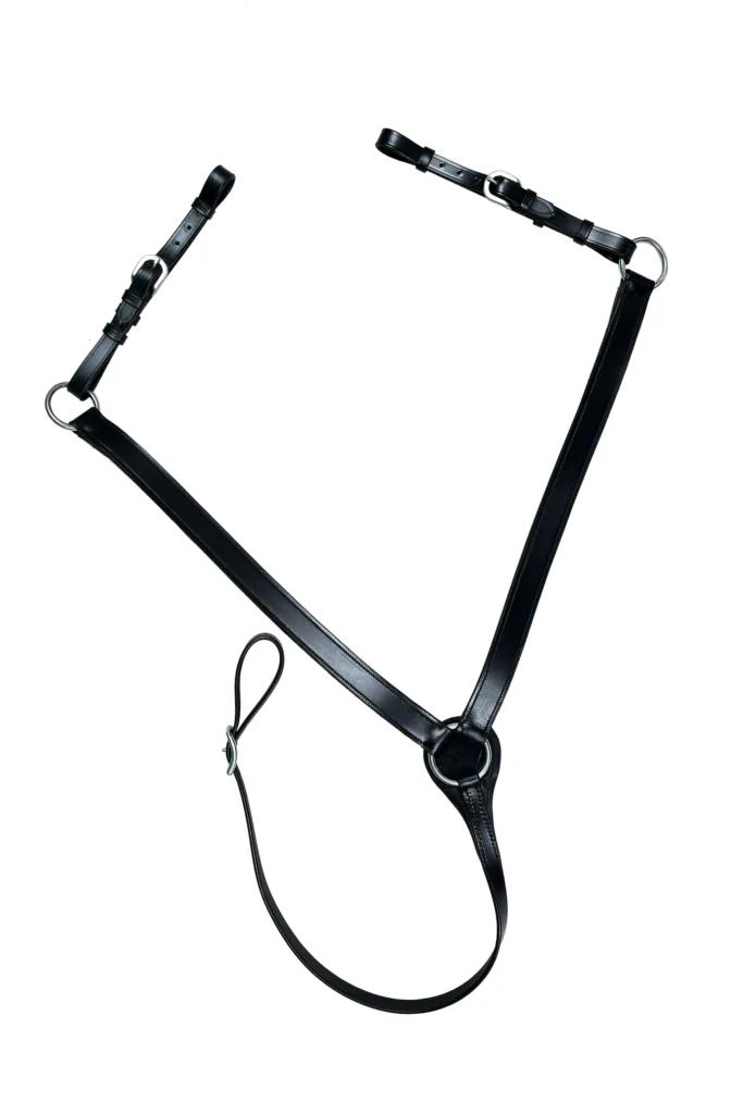 Leather Horse Breastcollar - Black leather horse breastcollar with adjustable straps and stainless steel hardware, designed for durability and secure fit.