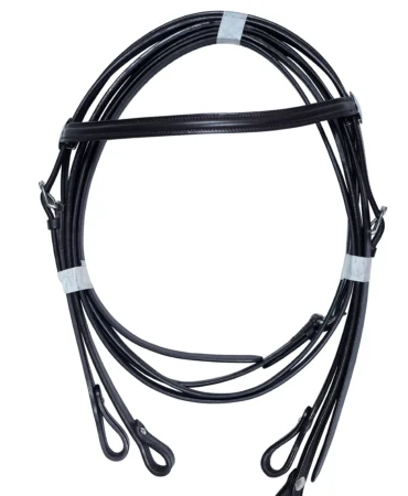 Western Head Stall – Basic - Chocolate brown western headstall with reins, precise stitching, and durable 620g build for reliable everyday riding use.