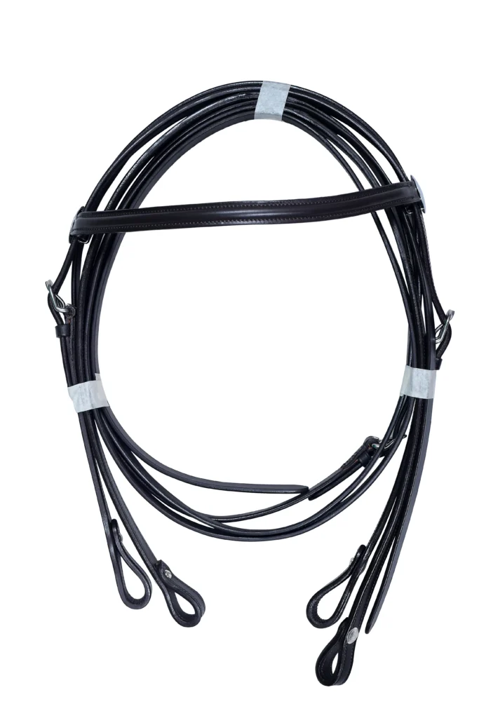 Western Head Stall – Basic - Chocolate brown western headstall with reins, precise stitching, and durable 620g build for reliable everyday riding use.