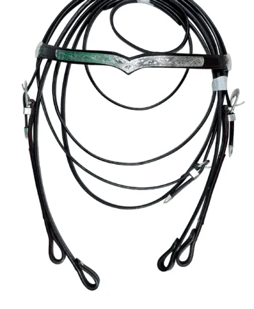 Western Head Stall - Chocolate brown western headstall with reins, silver-plaited brass hardware, precise stitching, and durable 703g build.