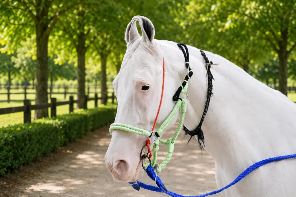 Rope Halter-Green Gallery Image 4 - Green poly nylon rope horse halter designed in full size with a fully adjustable structure. Built without hardware material, it...