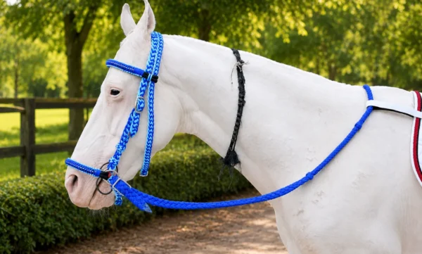 Diamond Cut Rope Bridle Gallery Image 3 - Braided diamond-cut gem poly rope horse bridle in blue color with iron fittings. Designed in full size, it features adjustable...