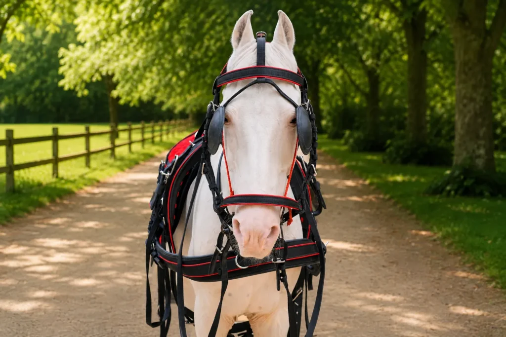Nylon Tape Harness Gallery Image 3 - Red nylon horse driving harness set made with black PP nylon tape and stainless steel fitting material. Designed in full...