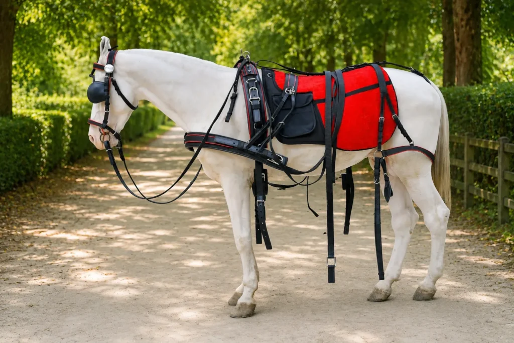 Nylon Tape Harness Gallery Image 7 - Red nylon horse driving harness set made with black PP nylon tape and stainless steel fitting material. Designed in full...