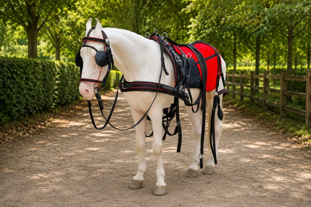 Nylon Tape Harness Gallery Image 4 - Red nylon horse driving harness set made with black PP nylon tape and stainless steel fitting material. Designed in full...