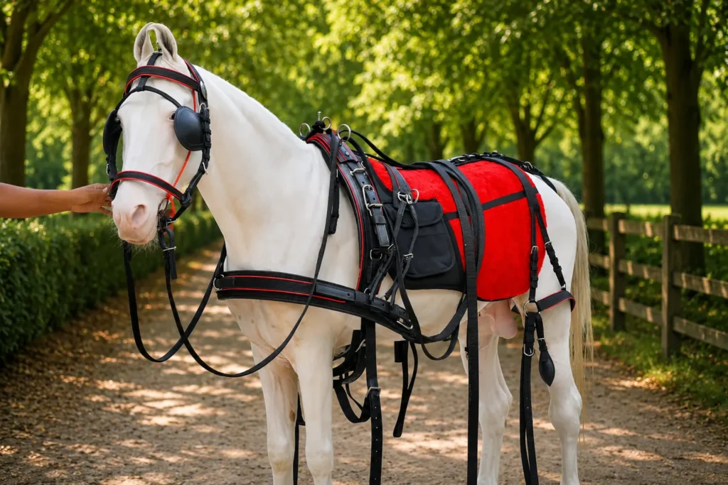 Nylon Tape Harness - Red nylon horse driving harness set made with black PP nylon tape and stainless steel fitting material. Designed in full...