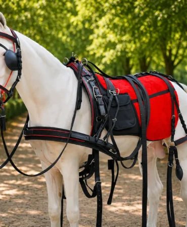 Nylon Tape Harness - Red nylon horse driving harness set made with black PP nylon tape and stainless steel fitting material. Designed in full...