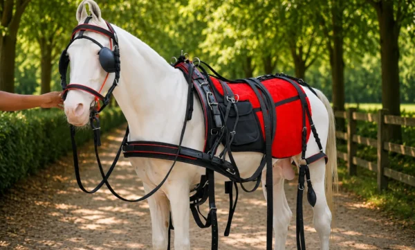 Nylon Tape Harness - Red nylon horse driving harness set made with black PP nylon tape and stainless steel fitting material. Designed in full...