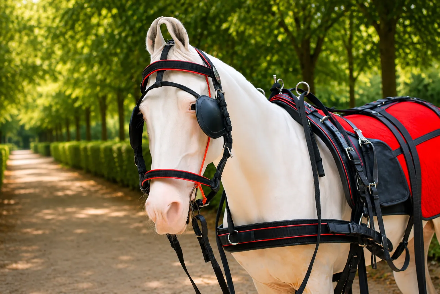 Nylon Tape Harness Gallery Image 5 - Red nylon horse driving harness set made with black PP nylon tape and stainless steel fitting material. Designed in full...