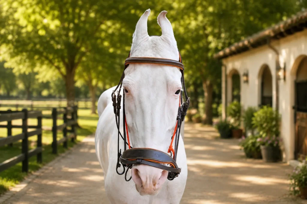 Hunter Brown Bridle Gallery Image 1 - Light brown leather horse bridle designed with tan soft cow leather padding and stainless steel fitting material. The full-size construction...