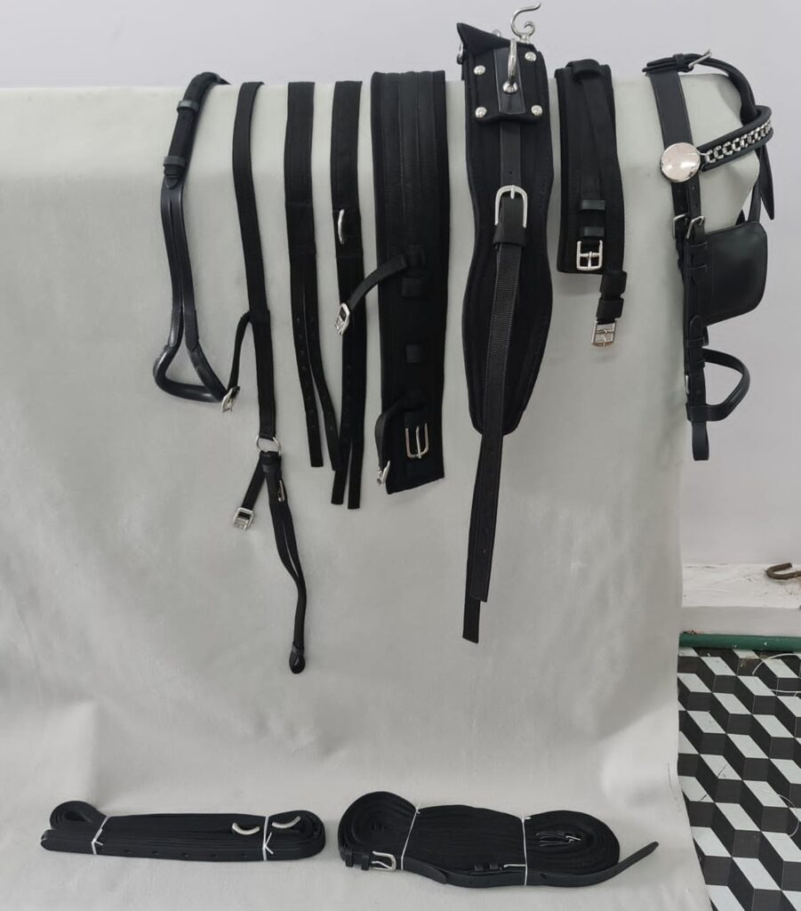 Nylon Driving Harness - High-quality English-pattern nylon driving harness featuring a fully padded saddle and breastplate, reinforced double-layered strapping, and handcrafted leather details for...