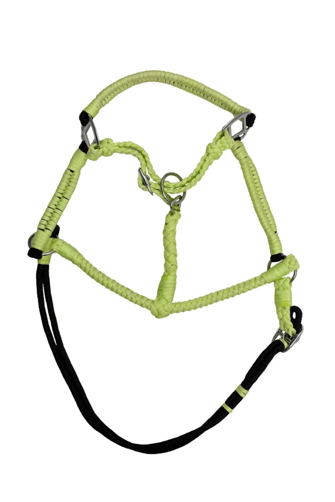Rope Halter-Green - Green poly nylon rope horse halter designed in full size with a fully adjustable structure. Built without hardware material, it...
