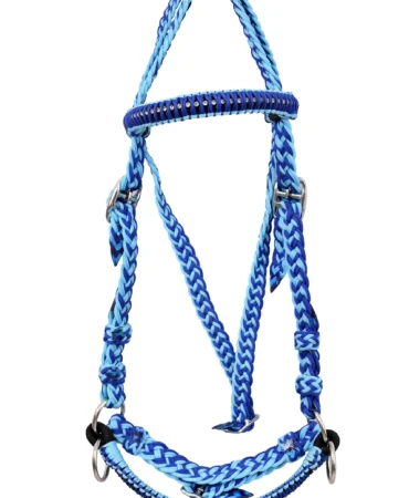 Diamond Cut Rope Bridle - Braided diamond-cut gem poly rope horse bridle in blue color with iron fittings. Designed in full size, it features adjustable...
