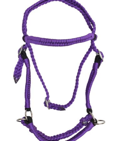 Blue Brided Poly Nylon Bridle - Braided poly nylon rope horse bridle in purple color with iron hardware fittings. Designed in full size, it features a...