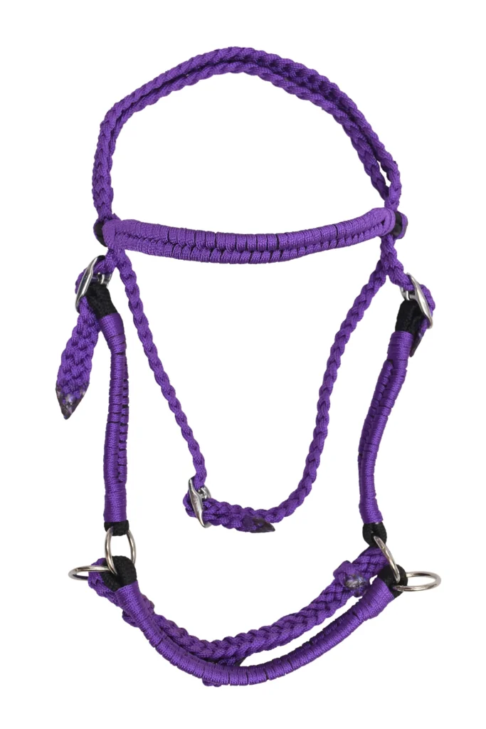 Blue Brided Poly Nylon Bridle - Braided poly nylon rope horse bridle in purple color with iron hardware fittings. Designed in full size, it features a...