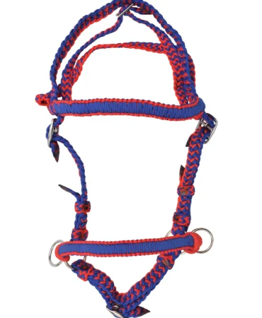 Brided Poly Nylon Bridle - Braided poly nylon rope horse bridle in mixed red and blue color with iron hardware fittings. Designed in full size...