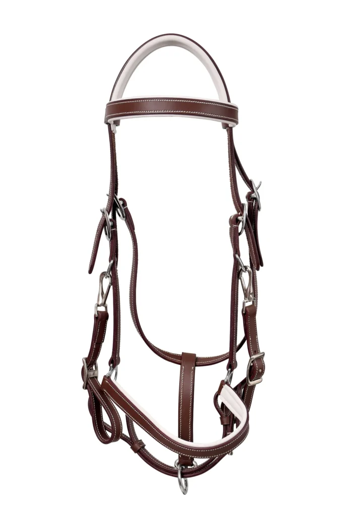 Hunter Bridle With Halter - Brown leather bridle and halter set crafted with brown DD leather and stainless steel fitting material. Designed in full size,...
