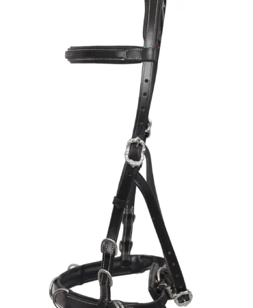 Hunter Black Fancy Bridle - Black leather bridle featuring diamond-cut gem detailing, decorative studs, and a jumping noseband. Crafted from black DD leather with stainless...