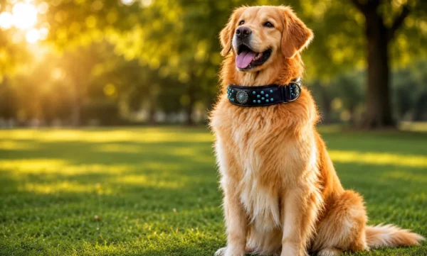 A dog wearing dog collar product