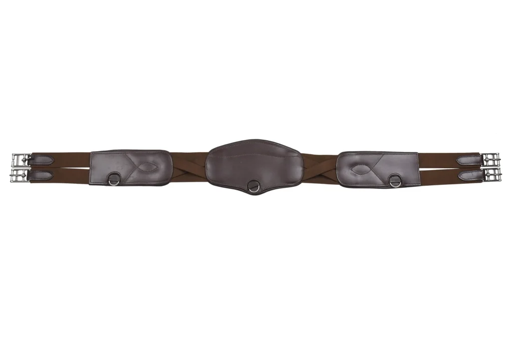 Jumping Girth (VT-GIRTH-112) - Premium cow leather jumping girth featuring stainless steel buckles and strong black elastic. Designed to support comfortable movement, stable saddle...