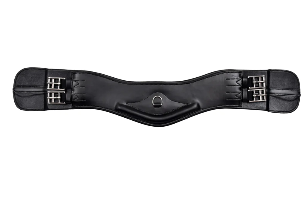 Dressage Girth (VT-GIRTH-115) - Premium cow leather dressage girth with stainless steel buckles and elastic panels. Designed in full size with adjustable fitting, it...