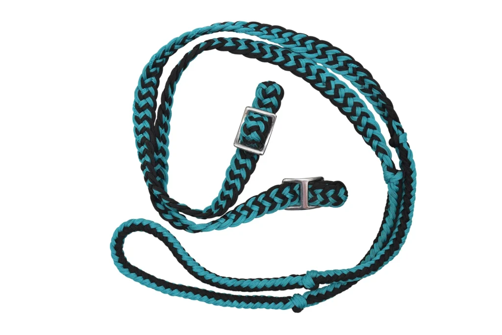 Rope Reins - Hand-braided rope reins made from poly nylon rope with 1" iron Bukkal detailing. Designed in full size, they provide a...