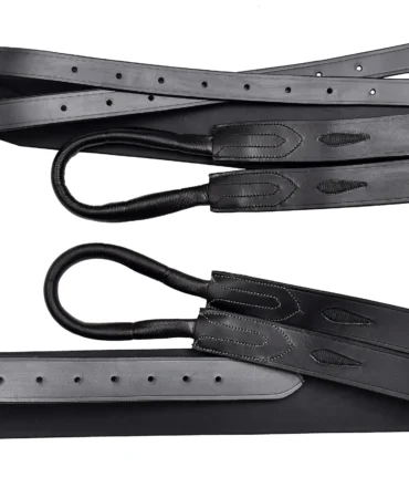 Leather Stirrups - Wide leather stirrup straps crafted from black DD leather for durable performance and dependable rider support. Designed in full size,...