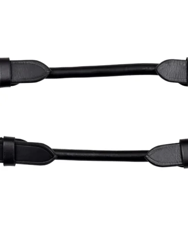 Pelham - Pelham bit roundings made with black DD leather and stainless steel fitting material. Designed to connect reins efficiently, these full-size...