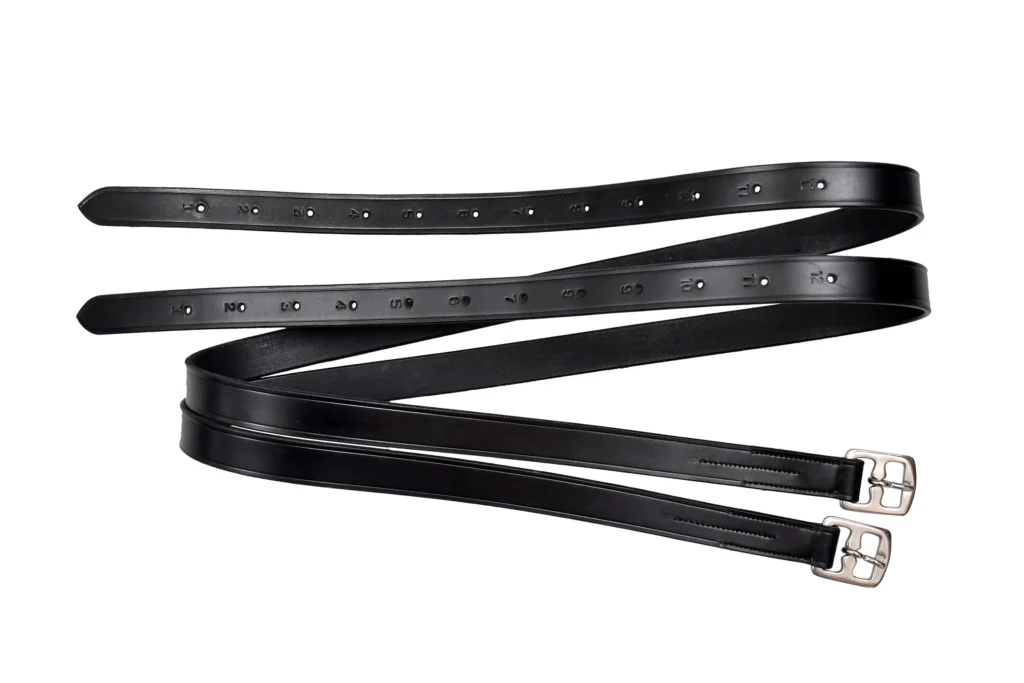 Stirrups - Black leather stirrup straps made with black DD leather and stainless steel fitting material. Designed in full size, these durable...